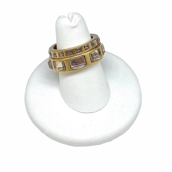 Lia Sophia Matte Gold Ring Stack Stacking Rings Set Sz 7 Clear Crystal Band - Picture 2 of 7